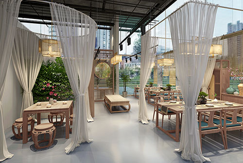禅城200平禅意中式风格奶茶咖啡店装修设计效果图