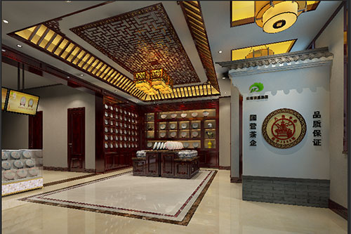 禅城古朴典雅的中式茶叶店大堂设计效果图