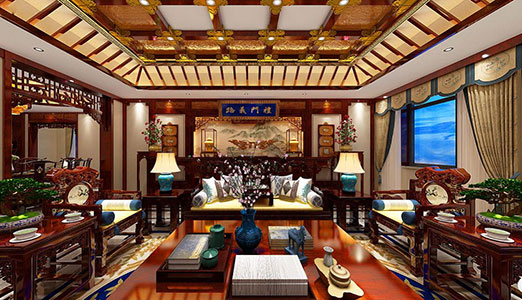 禅城书香气息浓厚的中式别墅装修设计效果图