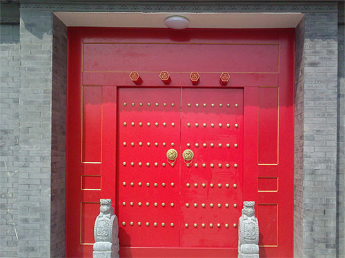 禅城中国传统四合院系列朱红色中式木制大门木作
