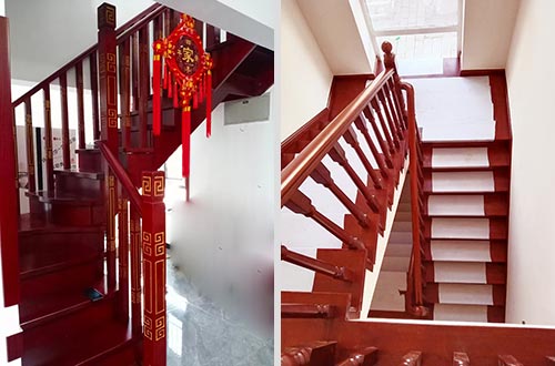 禅城自建别墅中式实木楼梯全屋定制设计效果图